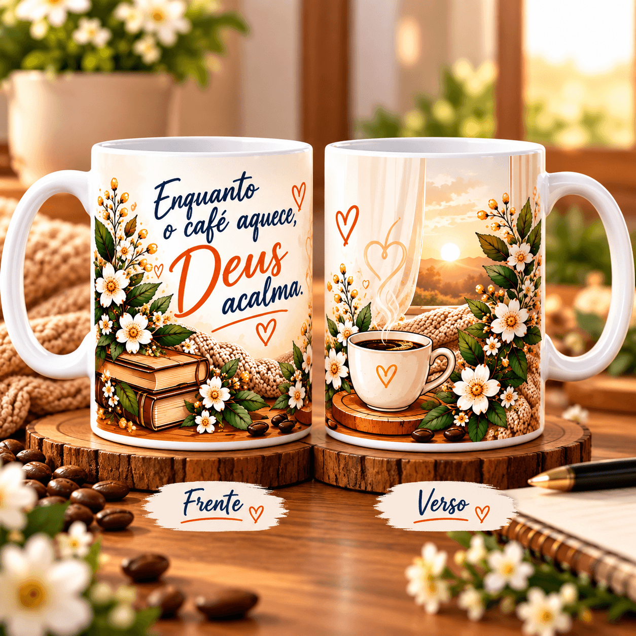 Caneca Enquanto o café o aquece, Deus acalma.