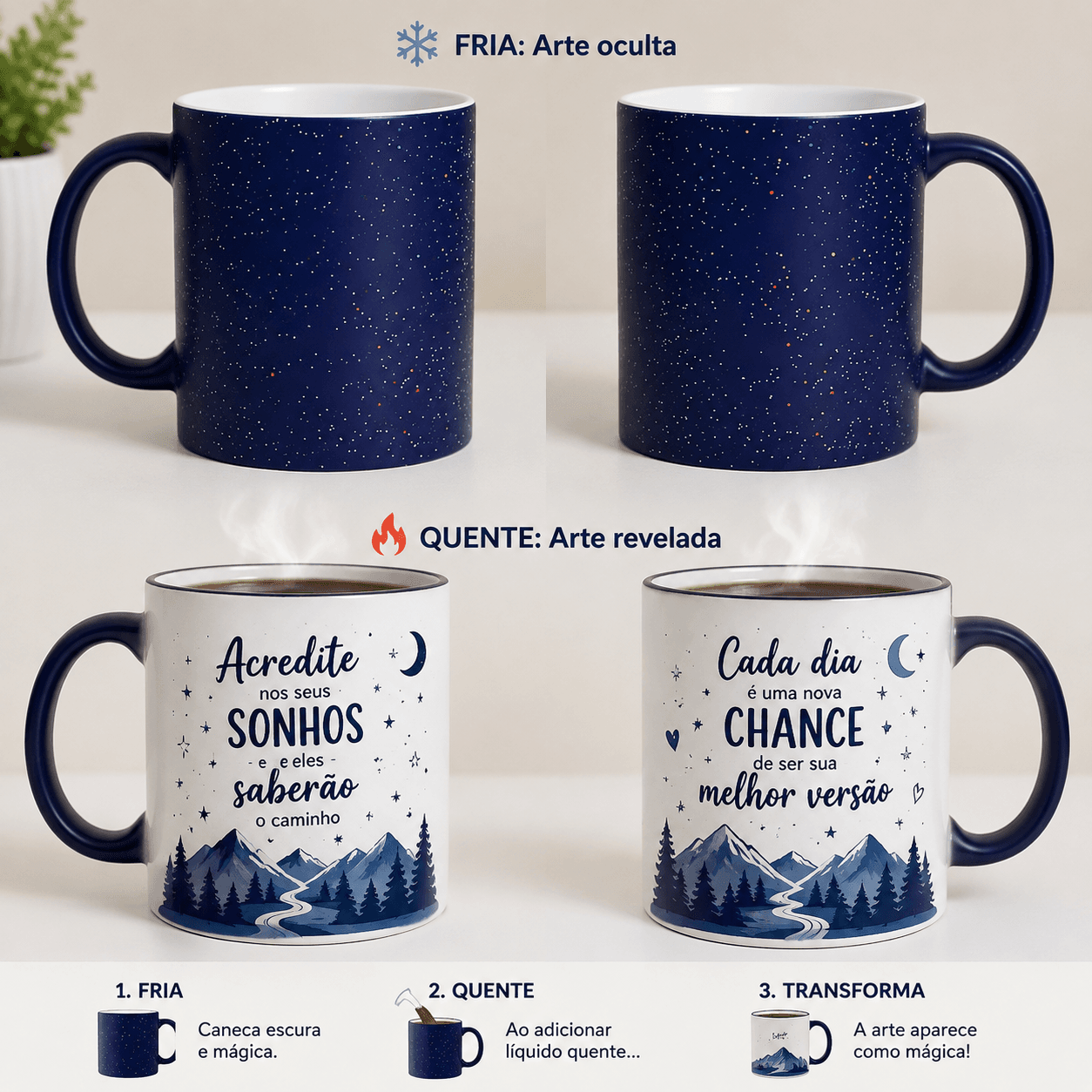 Caneca Mágica Fosca com Gliter - 325ml