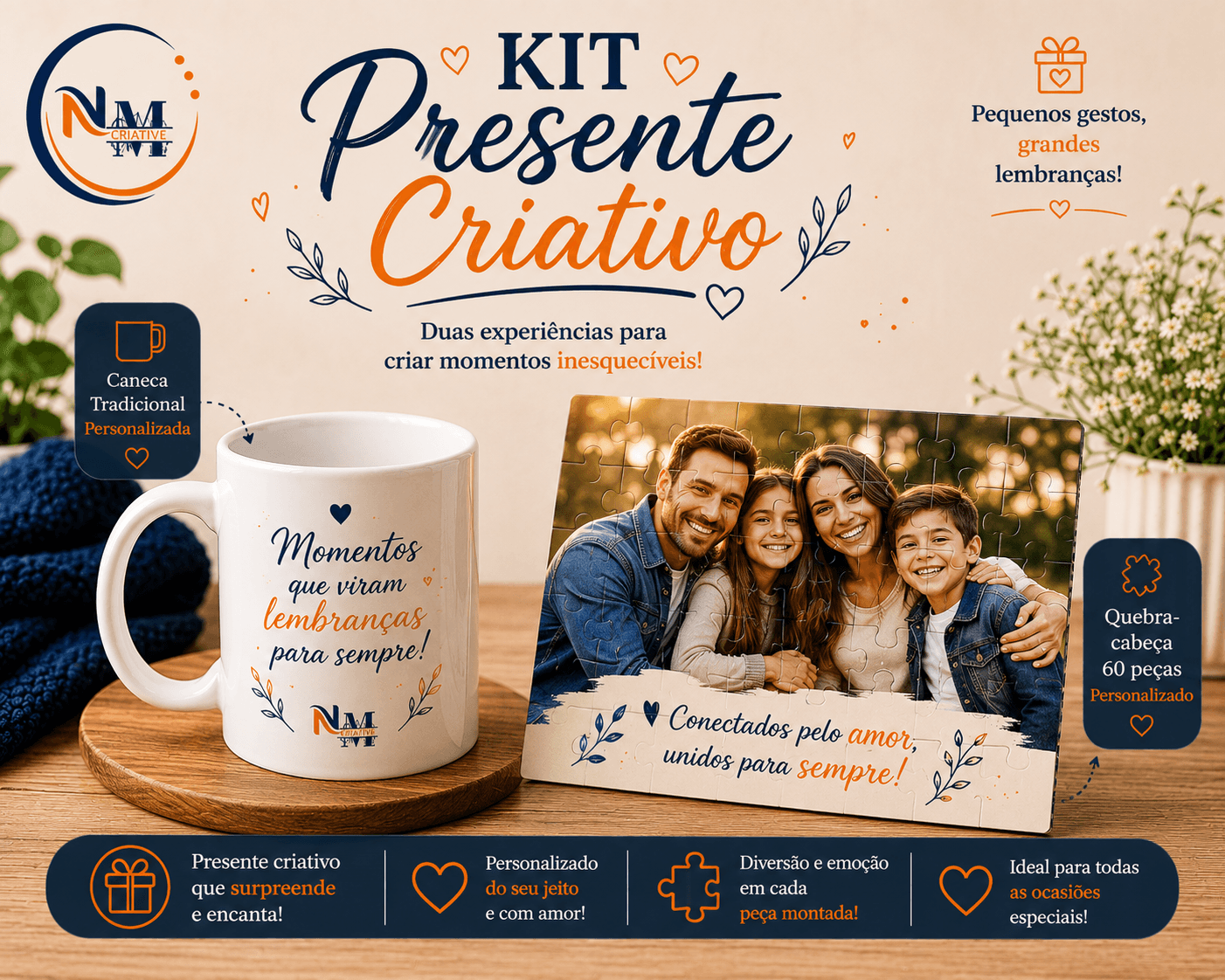 Kit Presente Criativo (Caneca Branca 325ml + Quebra-Cabeça 60peças)