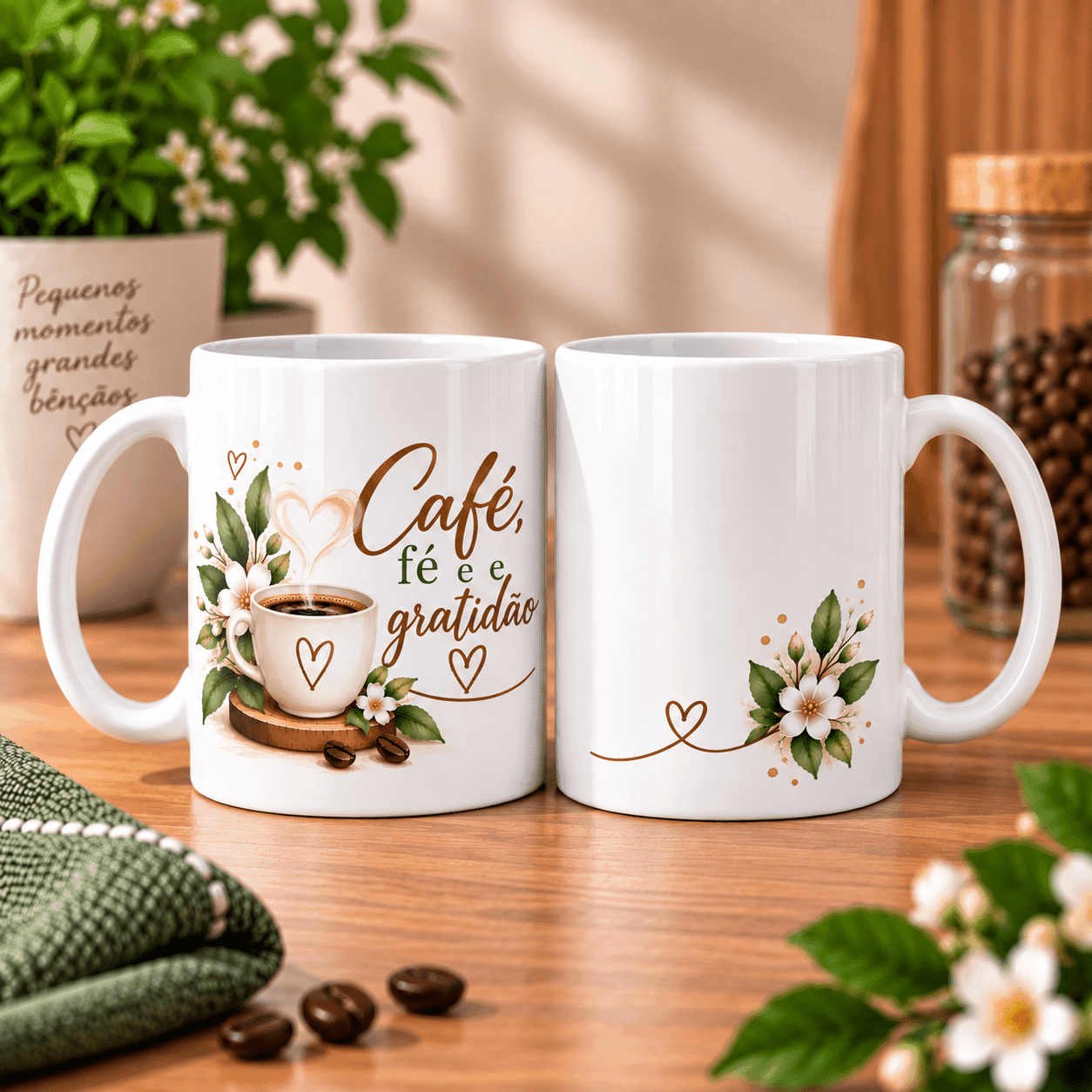 Caneca Café, Fé e Gratidão